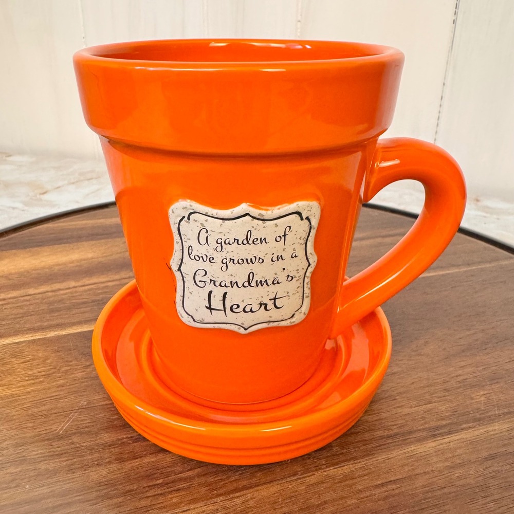 Divinity Boutique Flower Pot Mug Women 16oz Orange Grandma Heart Sentiment Gift